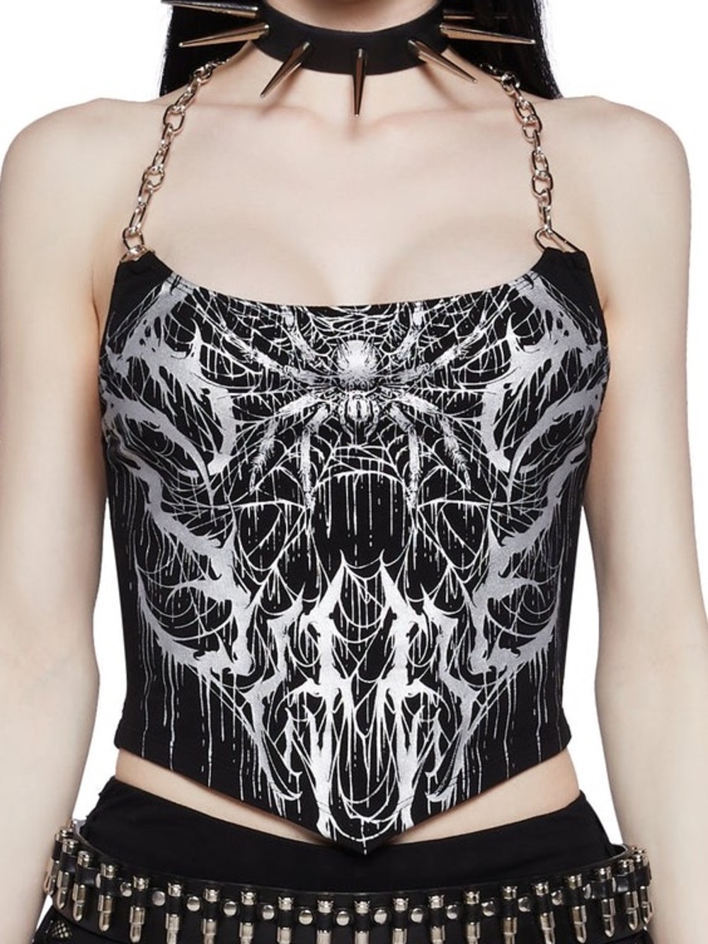 Black & silver chain spider top